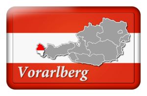Österreichbutton mit Landkarte Vorarlberg und Landesfarben