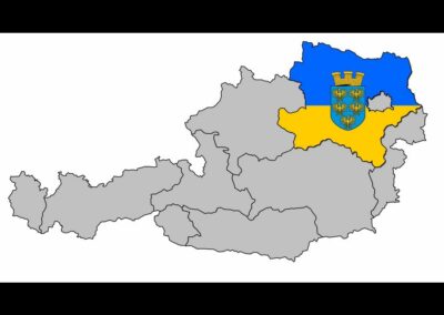 Niederösterreich auf Österreichkarte mit Landesfarben und Wappen